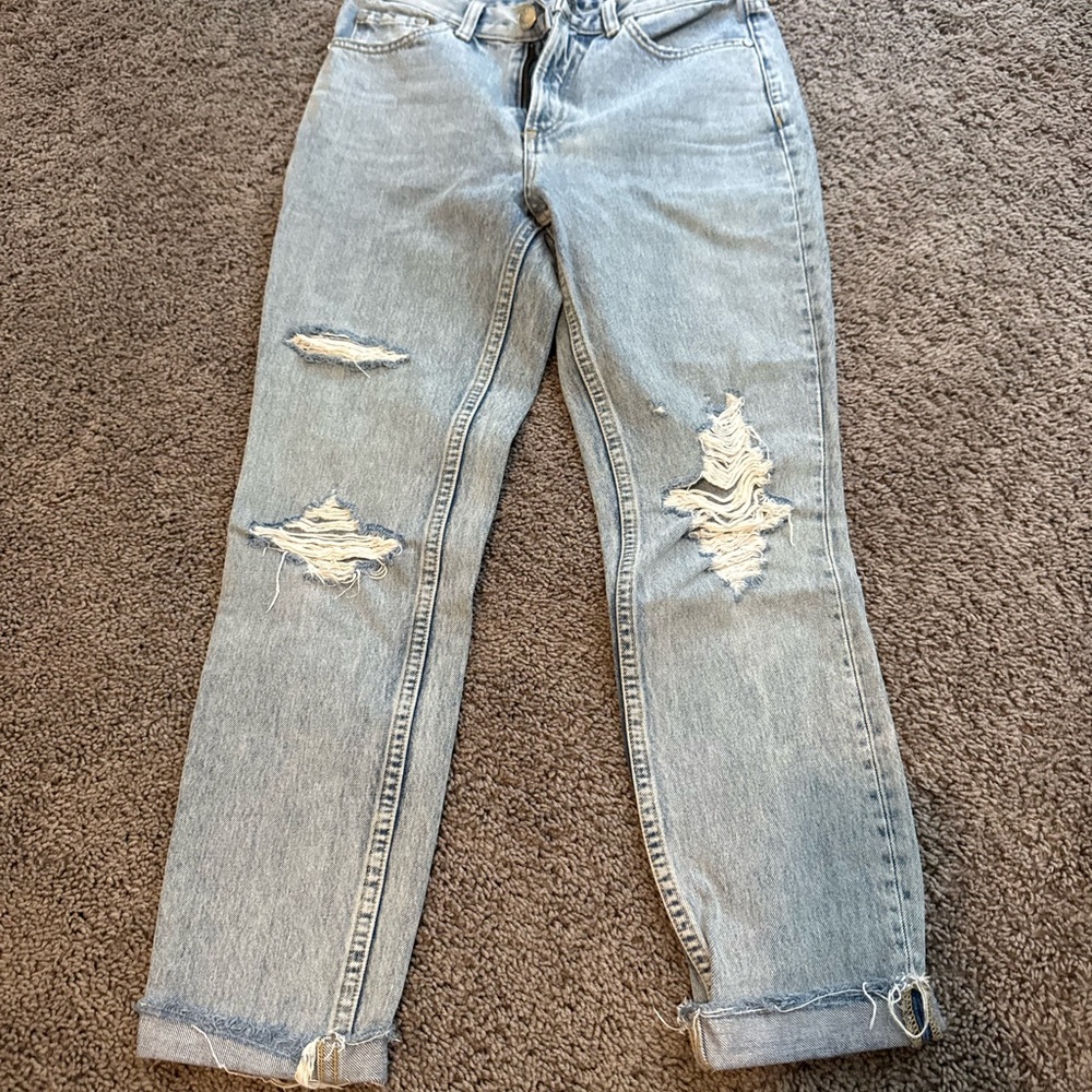 rag & bone Light Blue Distressed Ankle Jeans